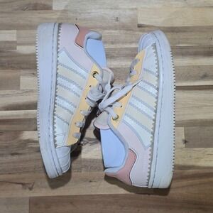 Adidas Superstar Womens Shoes Size 5 White Pink Yellow H05638 Shell Toe Sneakers